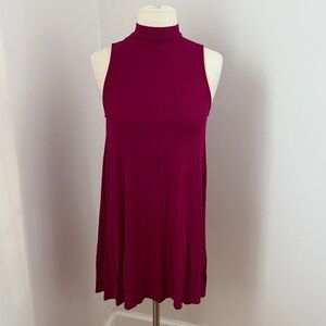 Forever 21 Sleeveless Mock Neck Mini Dress Wine Blush Rose Jersey style Ribbed